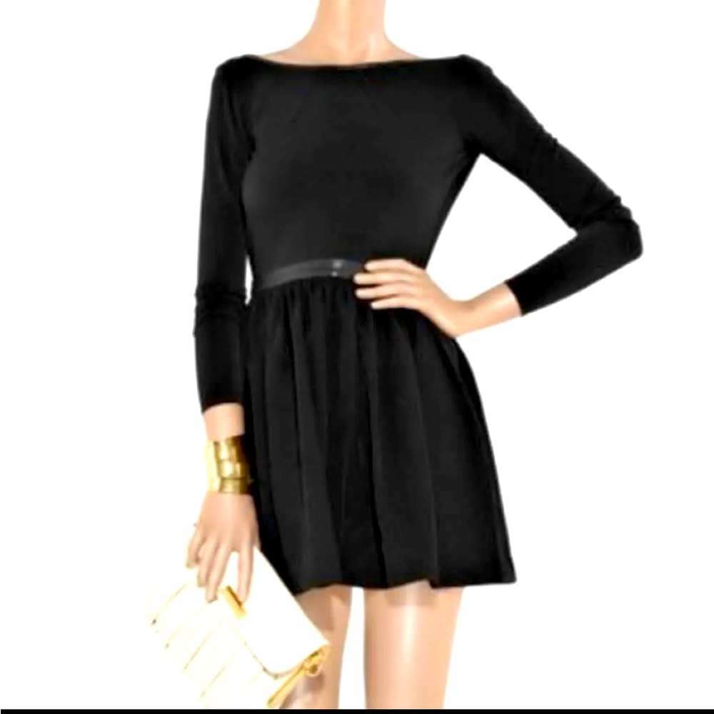 Elizabeth and James Black Backless Mini Dress with Leather Trim - cocktail dress